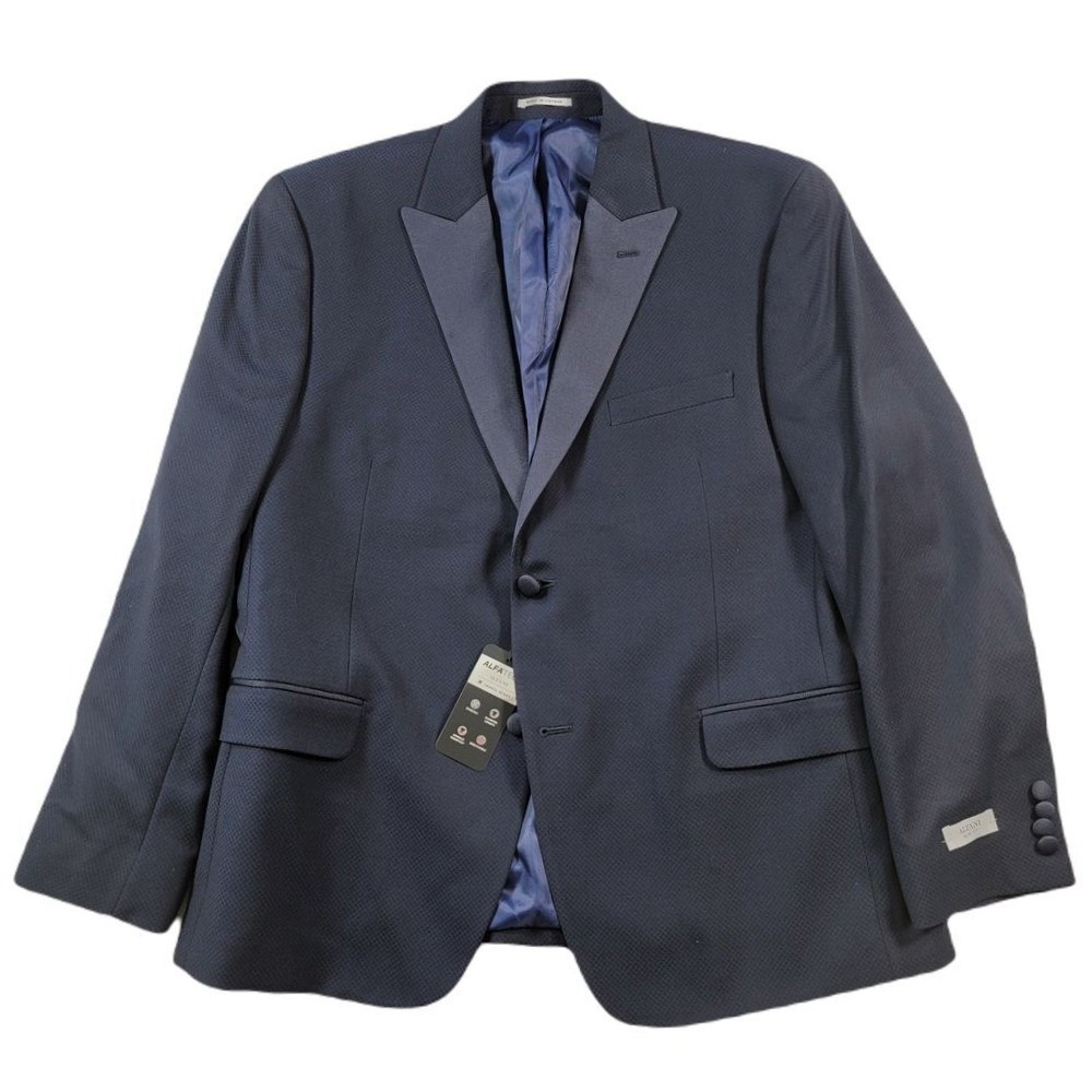 Alfani Slim-Fit Tuxedo Suit Jacket Mens‎ 44S Navy Blue Diamond Grid $360 NEW